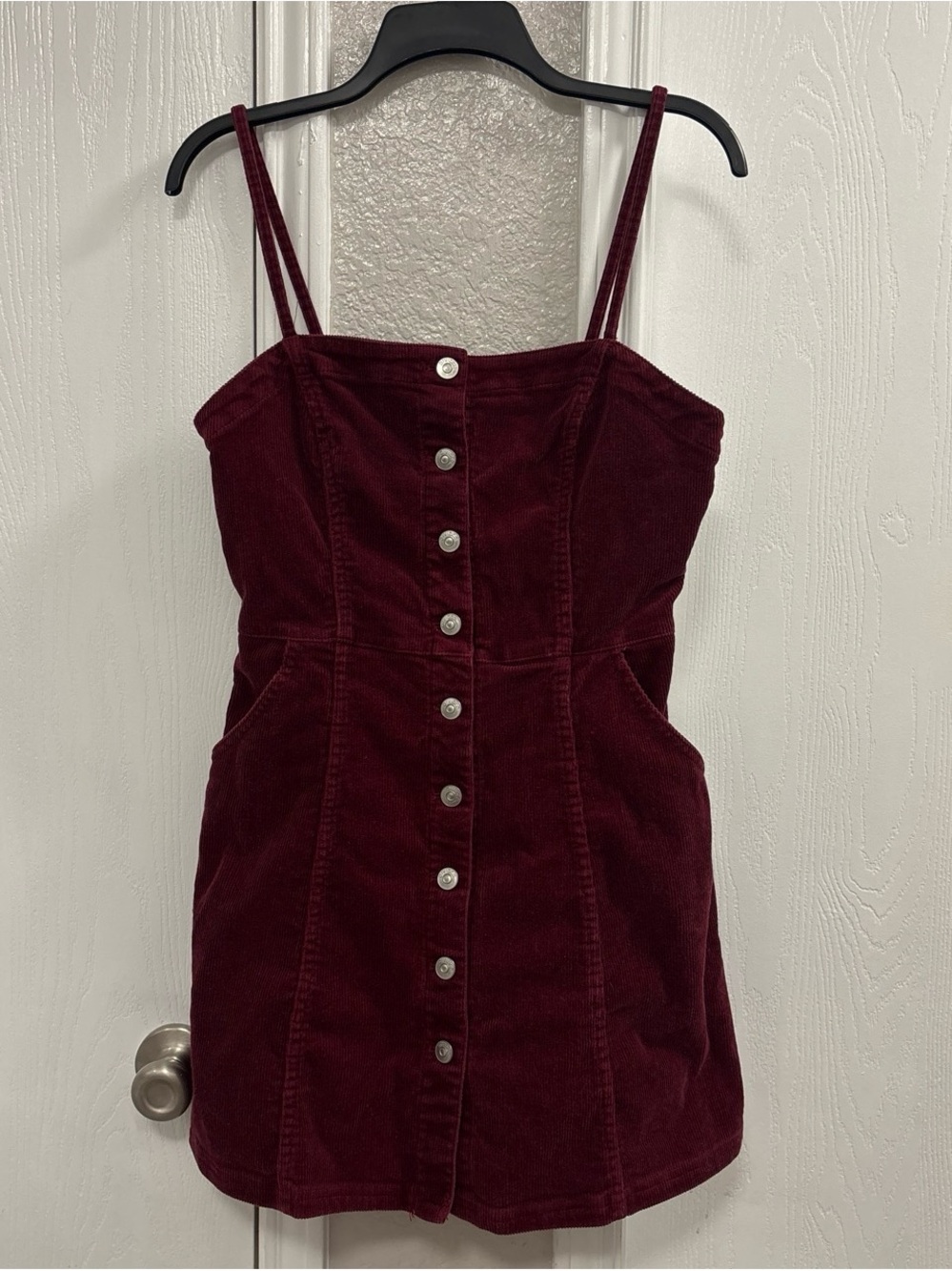 Divided Burgundy Corduroy Button-Front Mini Dress